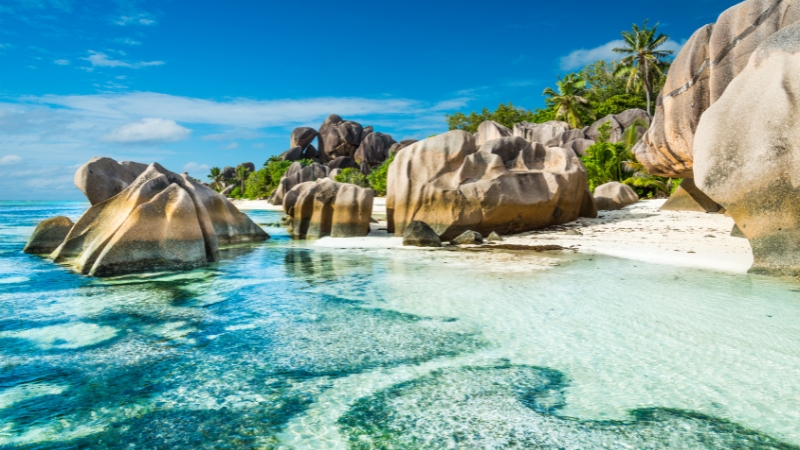Strand Anse Source d'Argent auf den Seychellen